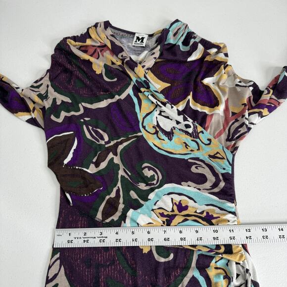 M Missoni Dress Womens Medium Purple Floral Abstract Ruched Faux Wrap Cocktail - Picture 11 of 16